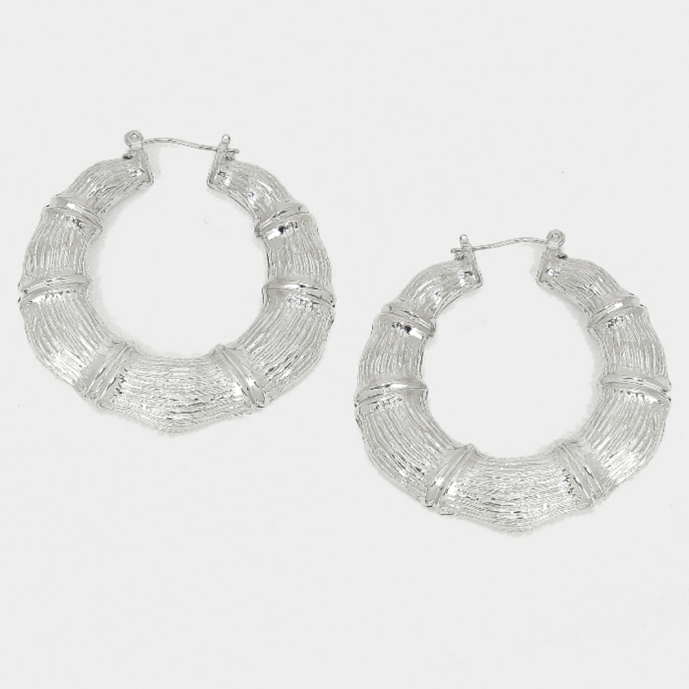 Silver Bamboo Earrings Round Hoop Doorknockers 2"